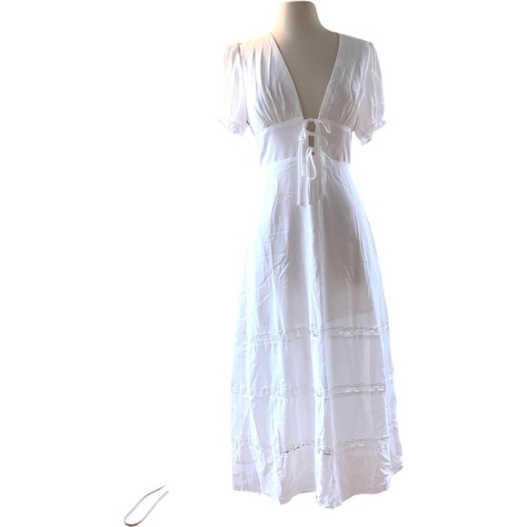 CUPSHE Puff Sleeve V-neck Maxi Dress SZ M NWT!!! - Picture 2 of 6